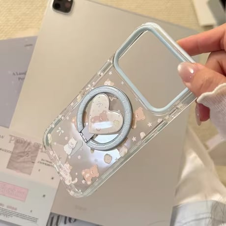 K23134 くまねこハート MagSafeグリップ付きiPhoneケース