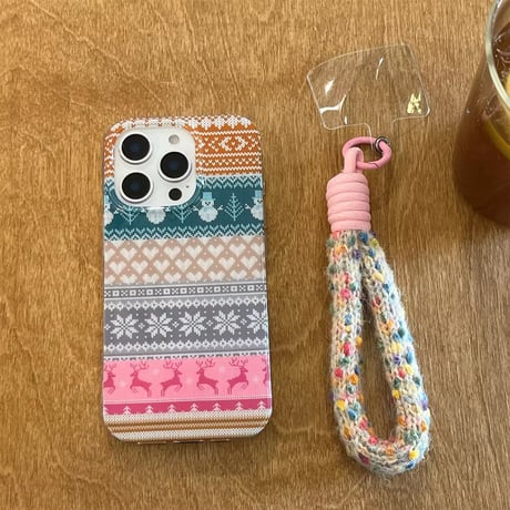 K22655 ストラップ付きノルディックニット風 iPhoneケース