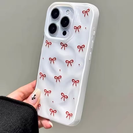 S74984 レッドリボンパターンiPhoneケース