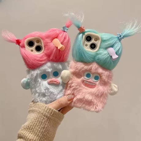 S75252 もこもこツインヘア ぬいぐるみ風 iPhoneケース