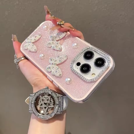 S74625 ジュエリーバタフライとパールのきらきらiPhoneケース