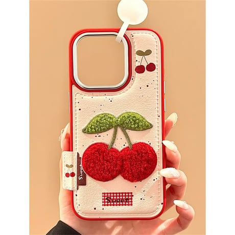 S74635 もこもこチェリー刺繍iPhoneケース