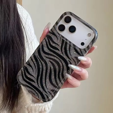 S75317 シルバーグリッター ゼブラiPhoneケース