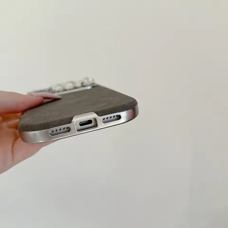 S75184 ビジューカメラフレーム スエードライクiPhoneケース