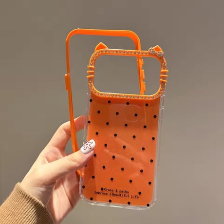 S75275 猫耳ビジューフレームドットiPhoneケース