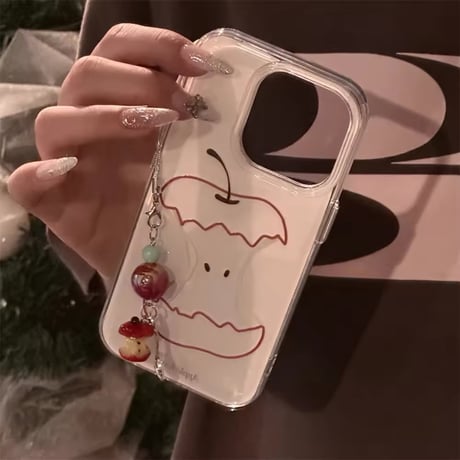S74630 かじりかけリンゴのクリアストラップ付きiPhoneケース