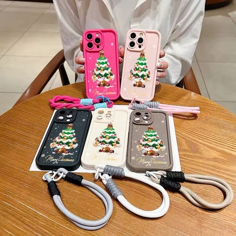 K22625 ストラップ付きクリスマスケーキ＆ツリー iPhoneケース