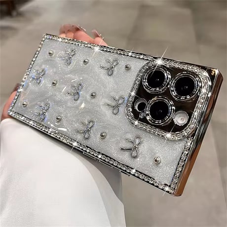 S75248 きらめきリボン ビジューフレーム iPhoneケース