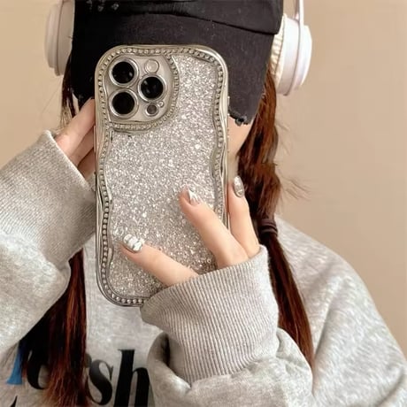 S74448 ラグジュアリーシルバーグリッター iPhoneケース