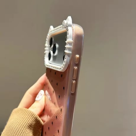 S75275 猫耳ビジューフレームドットiPhoneケース