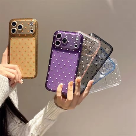 L62398 ドット柄 グリッタークリア iPhoneケース