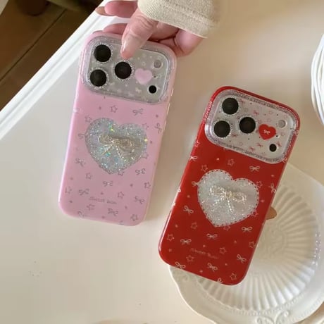 S75338 ハートグリッターリボン iPhoneケース
