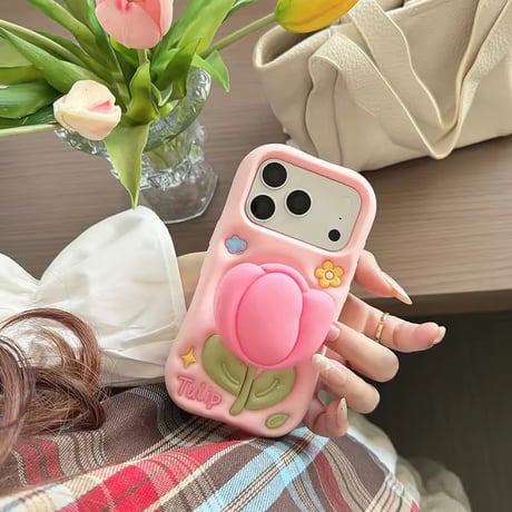 S75474 ぷっくりチューリップグリップiPhoneケース