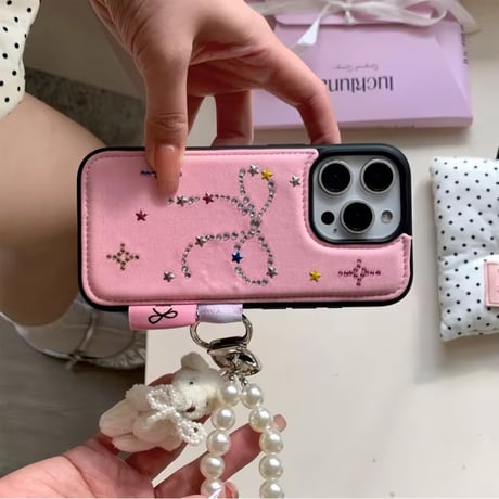S74923 ビジューリボンスターダスト iPhoneケース