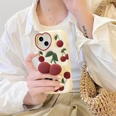 K22687 ぷっくりチェリースタンドiPhoneケース