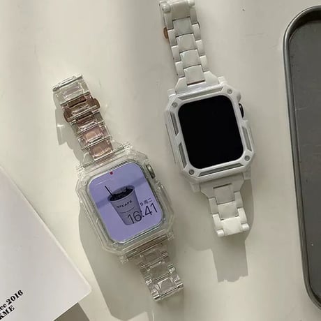 N00065 クリアチェーン＆ホワイトタフのApplewatchベルト