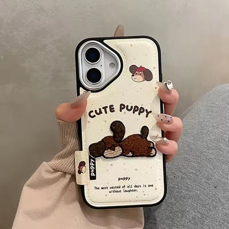 S75009 ふわもこパピー刺繍 iPhoneケース