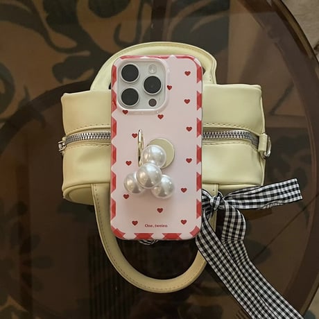 K22870 パールチャームのハートフレームiPhoneケース