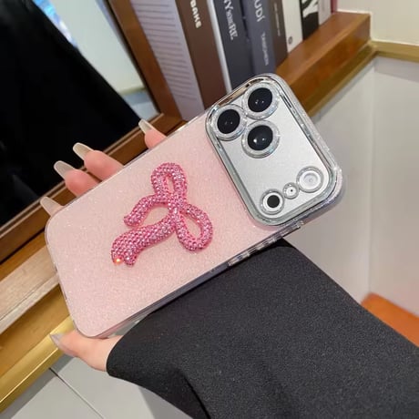 S75452 ビジューリボンラメiPhoneケース
