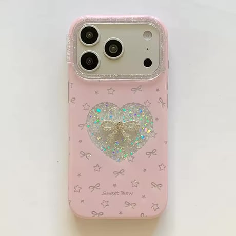 S75338 ハートグリッターリボン iPhoneケース