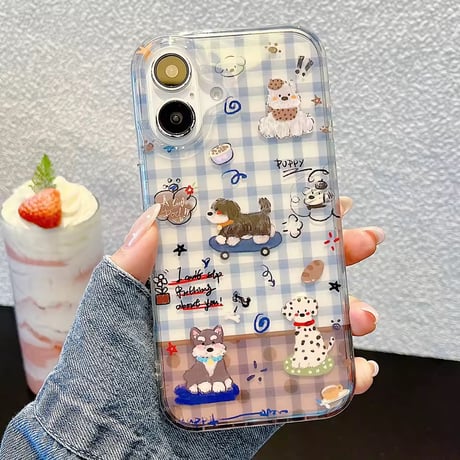 S75157 ゆるっとワンちゃんのチェッククリア iPhoneケース