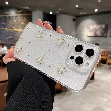 L62344 シルバーバタフライグリッター iPhoneケース