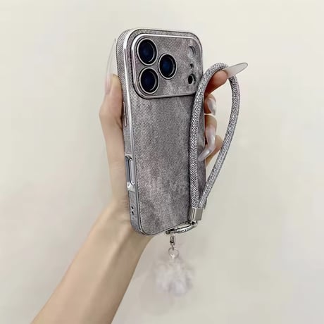 K23023 ファーストラップ付きデニム調iPhoneケース