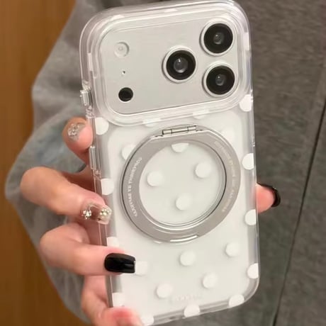 K23100 ドット柄回転スタンド付きiPhoneケース