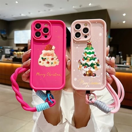K22625 ストラップ付きクリスマスケーキ＆ツリー iPhoneケース