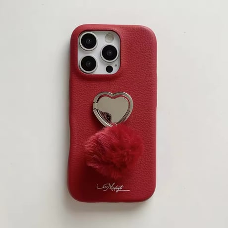 K22993 ふわもこハートポンポン iPhoneケース
