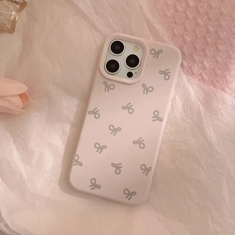 S75368 くすみリボン総柄 iPhoneケース