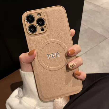 名入れオリジナルケース S74545 イニシャルエンボスレザー風iPhoneケース