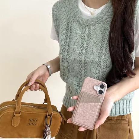 K22731 バイカラーポケット付きレザーiPhoneケース