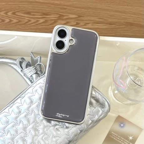 S74801 くすみグレーの光沢iPhoneケース