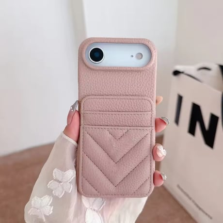 K22922 カードポケット付き レザー調iPhoneケース