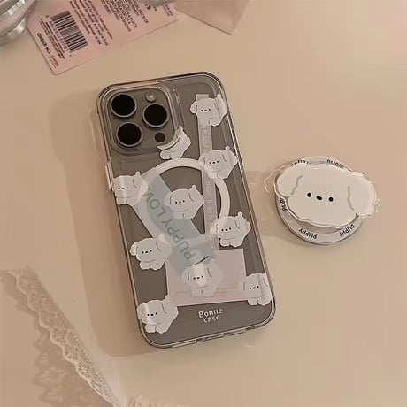 K23131 ぷくぷくパピー MagSafeグリップ付きiPhoneケース