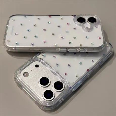 L62383 カラフル星ちりばめ クリアiPhoneケース