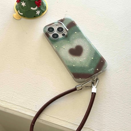 K22657 ストラップ付ききらめきハートグラデーション iPhoneケース