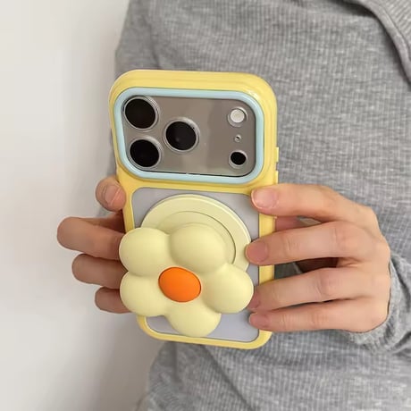 K23192 フラワーMagSafeグリップ付き クリアiPhoneケース