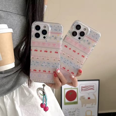 K22918 ストラップ付きチェリーガーリークリア iPhoneケース