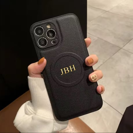 名入れオリジナルケース S74545 イニシャルエンボスレザー風iPhoneケース