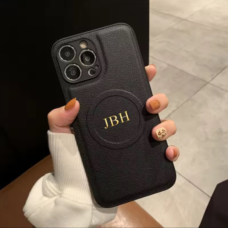 名入れオリジナルケース S74545 イニシャルエンボスレザー風iPhone