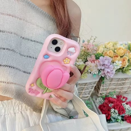 S75474 ぷっくりチューリップグリップiPhoneケース