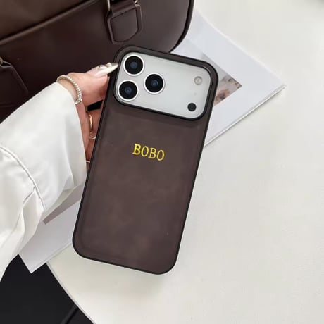 S75238 ゴールドロゴ名入れレザー風 iPhoneケース