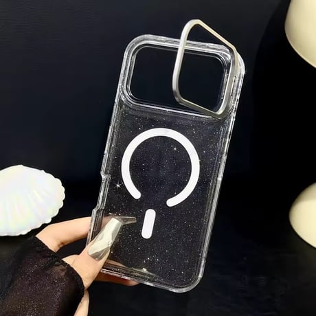 K23039 ラメ入りクリアスタンドiPhoneケース