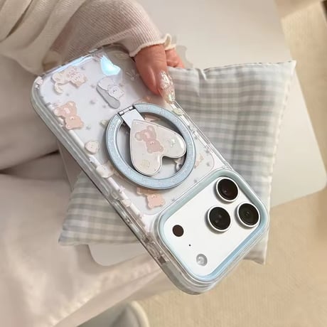 K23134 くまねこハート MagSafeグリップ付きiPhoneケース