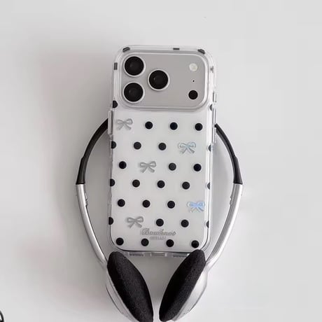 S75561 リボンドットモノトーンiPhoneケース