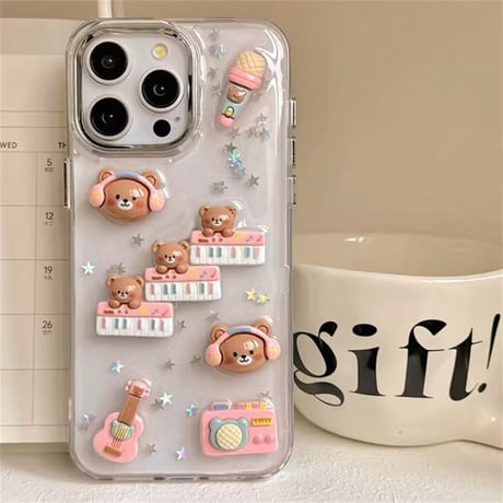 L62137 くまちゃんバンドの3DミュージックiPhoneケース