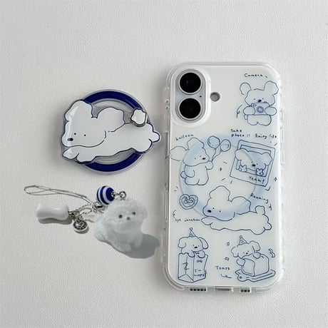 K23072 くもくもドッグMagSafeグリップ付きiPhoneケース