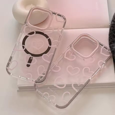 L62325 ピンクハートクリア iPhoneケース（MagSafe対応／通常タイプ）